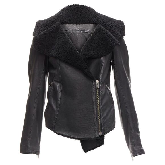 All Saints Nene sheepskin leather shearling lined biker jacket